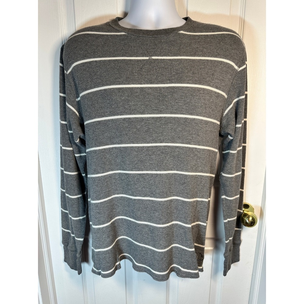 Timberland Gray Striped Waffle Knit Long‎ Sleeve Shirt Men's Size Medium